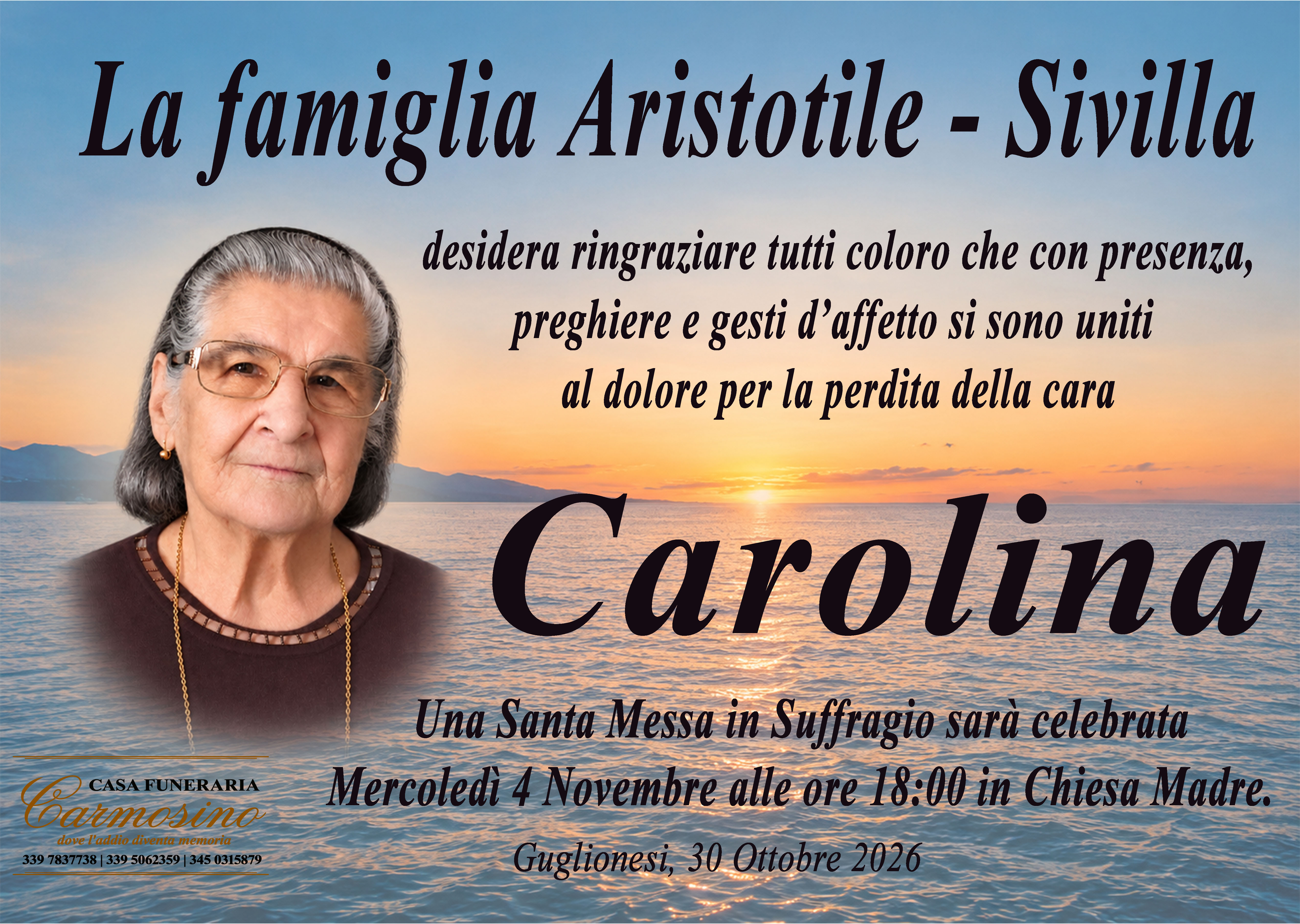 Necrologio Carolina Sivilla Ved. Aristotile